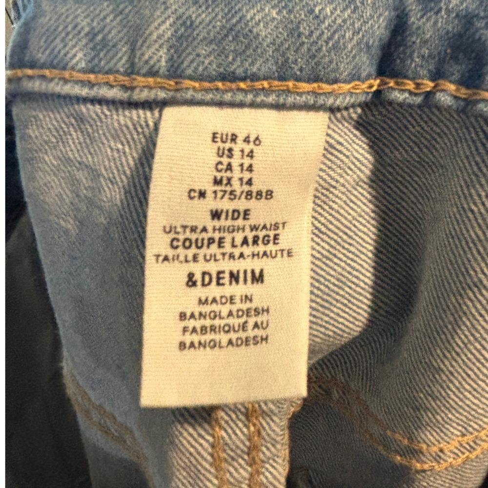H&M &Denim Ultra High Waist Wide Leg Distressed Jeans Womens 14 Blue Denim - Picture 5 of 8